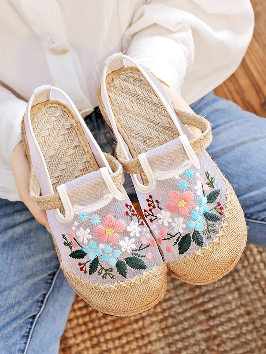 Women Vintage Casual Cloth Embroidery Flat Shoes