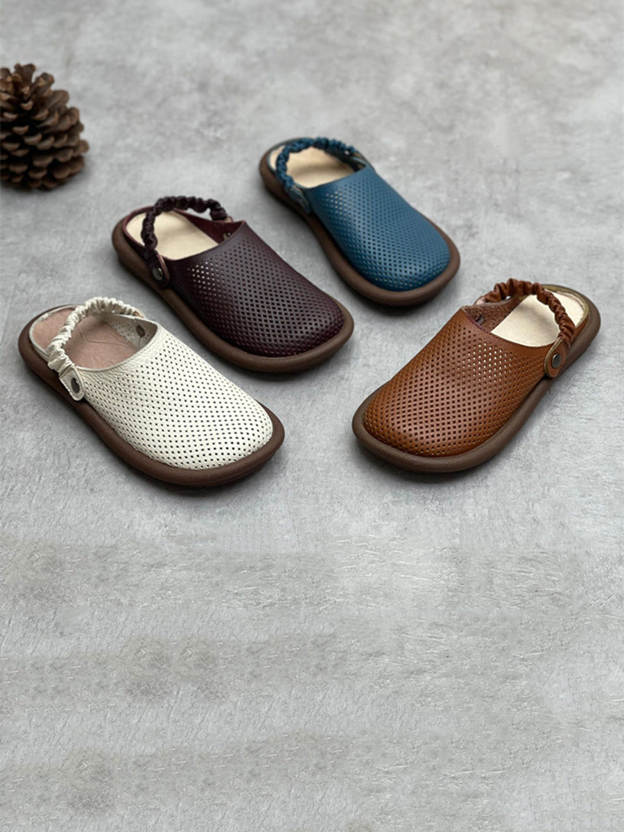 Women Summer Solid Soft Leather Spliced Flat Sandals CV1011