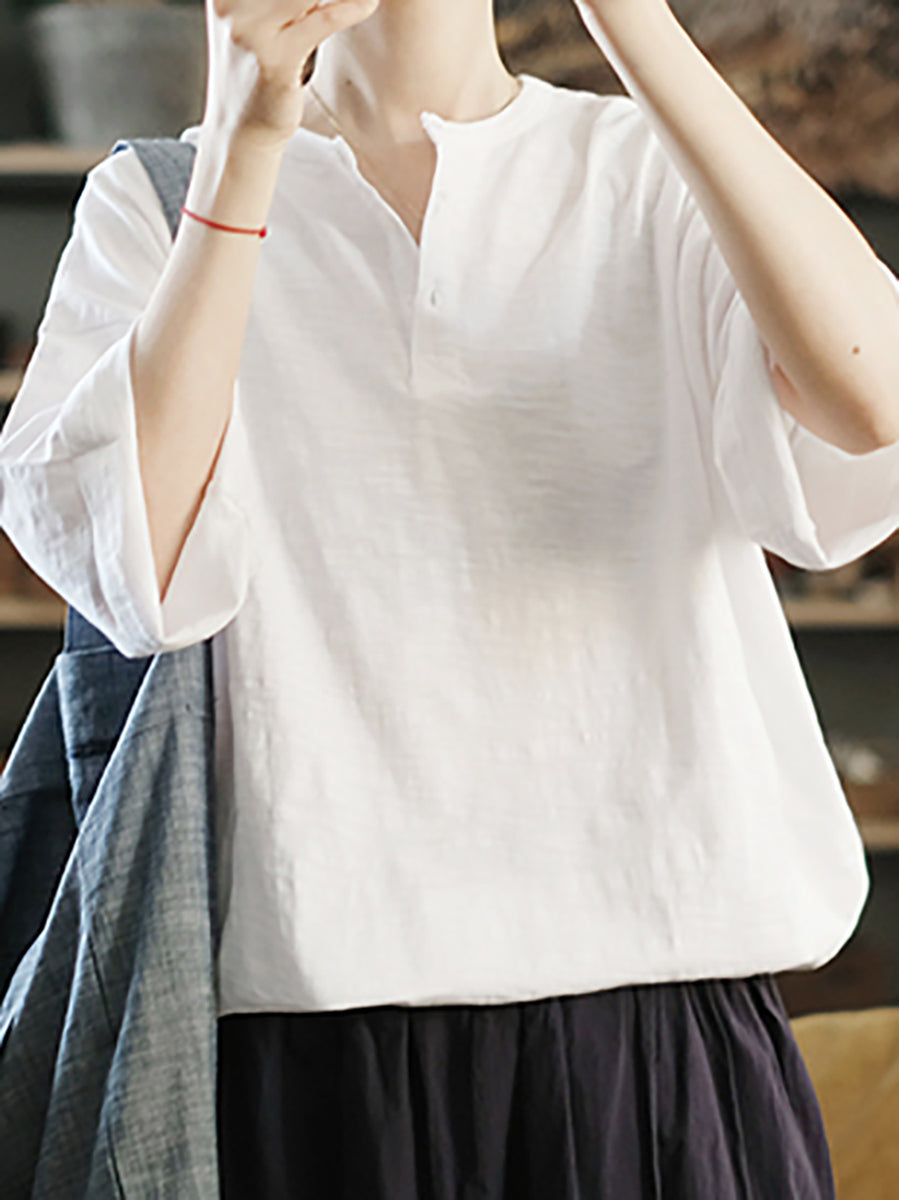 Plus Size Women Summer Vintage Pure Color O-Neck Dress