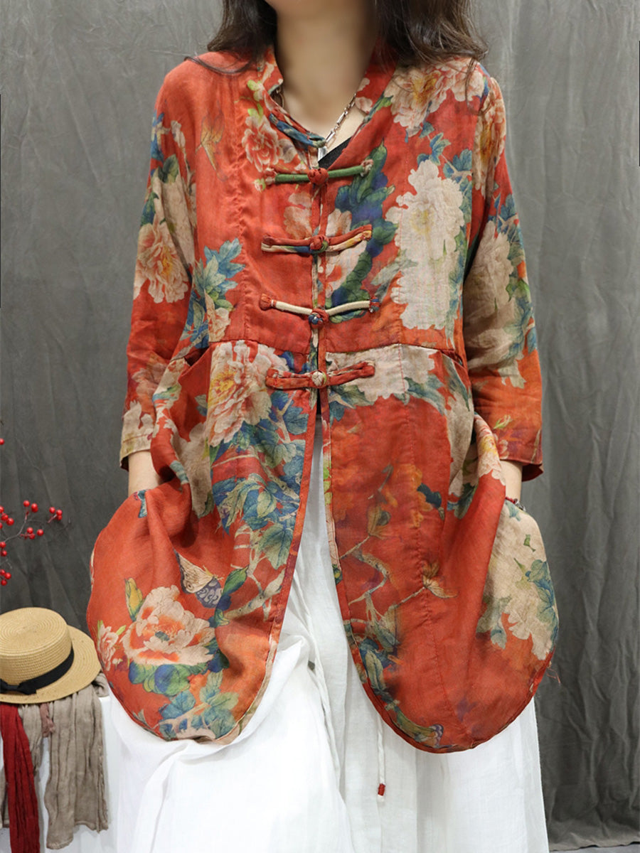 Women Summer Artsy Flower Embroidery 100 Ramie Skirt