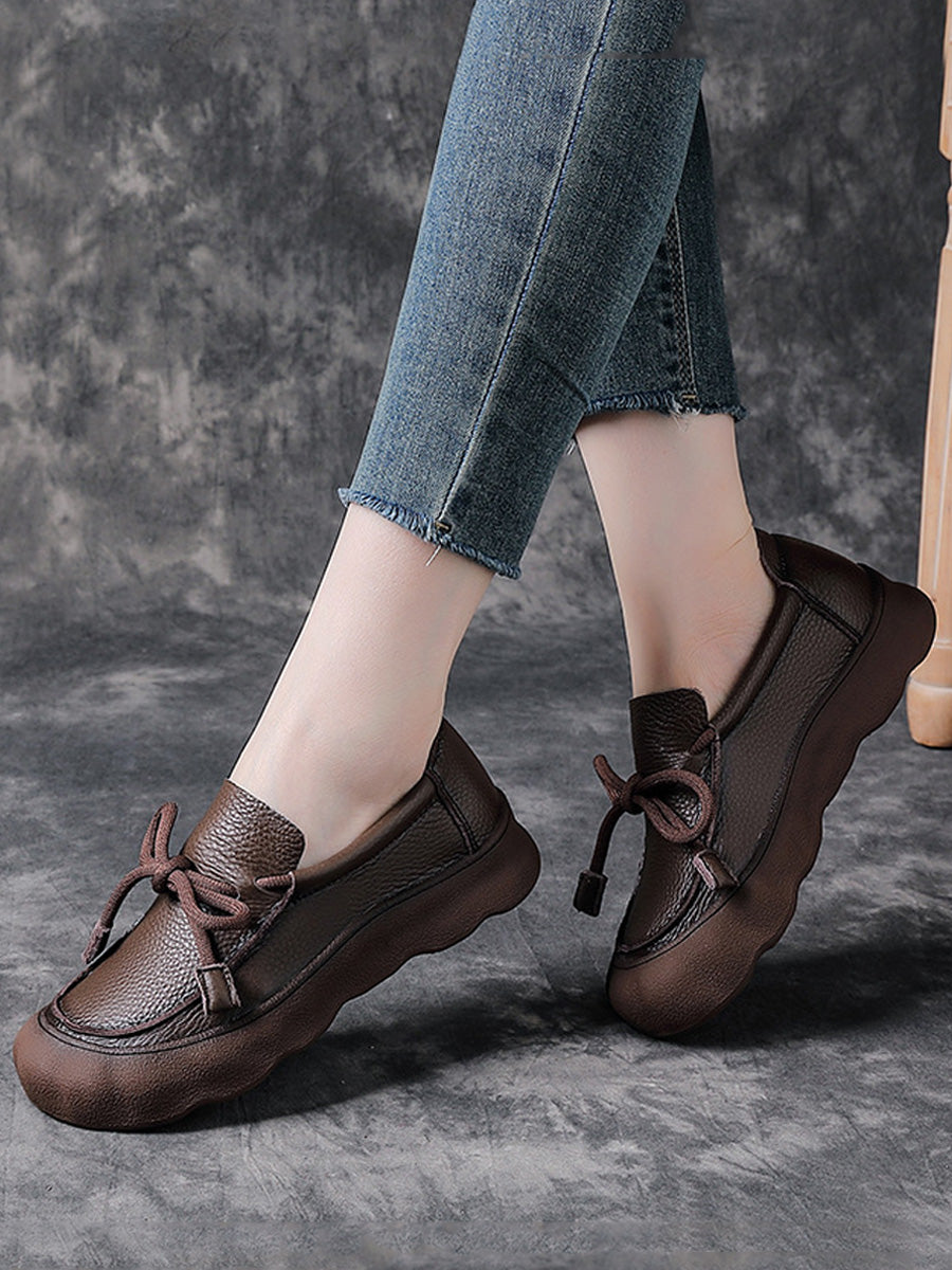 Women Summer Genuine Leather Spliced Platform Slippers