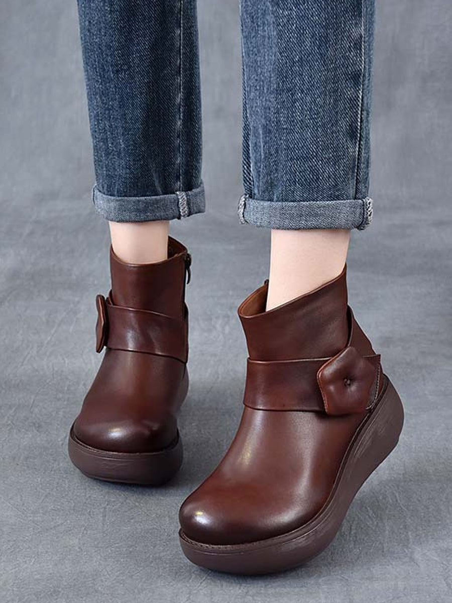 Women Summe Retro Genuine Leather Spliced Shoes