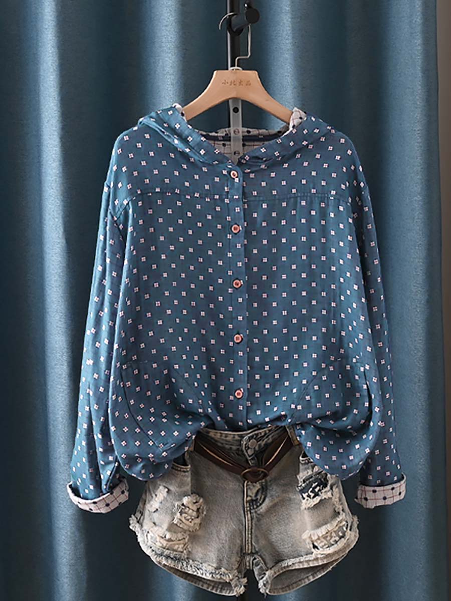 Women Autumn Vintage Dot 100 Cotton Skirt
