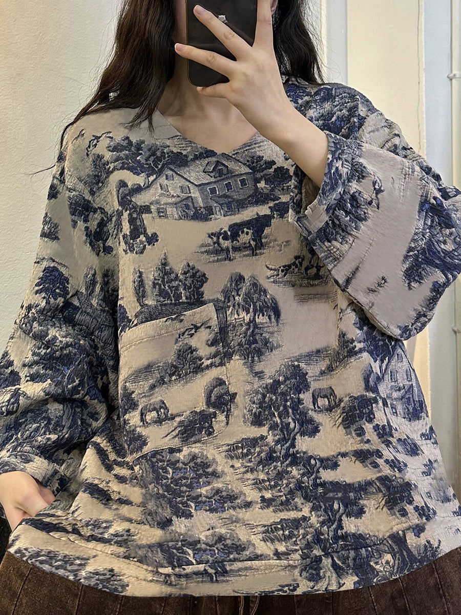 Plus Size Printed V-Neck Blouse main image 1