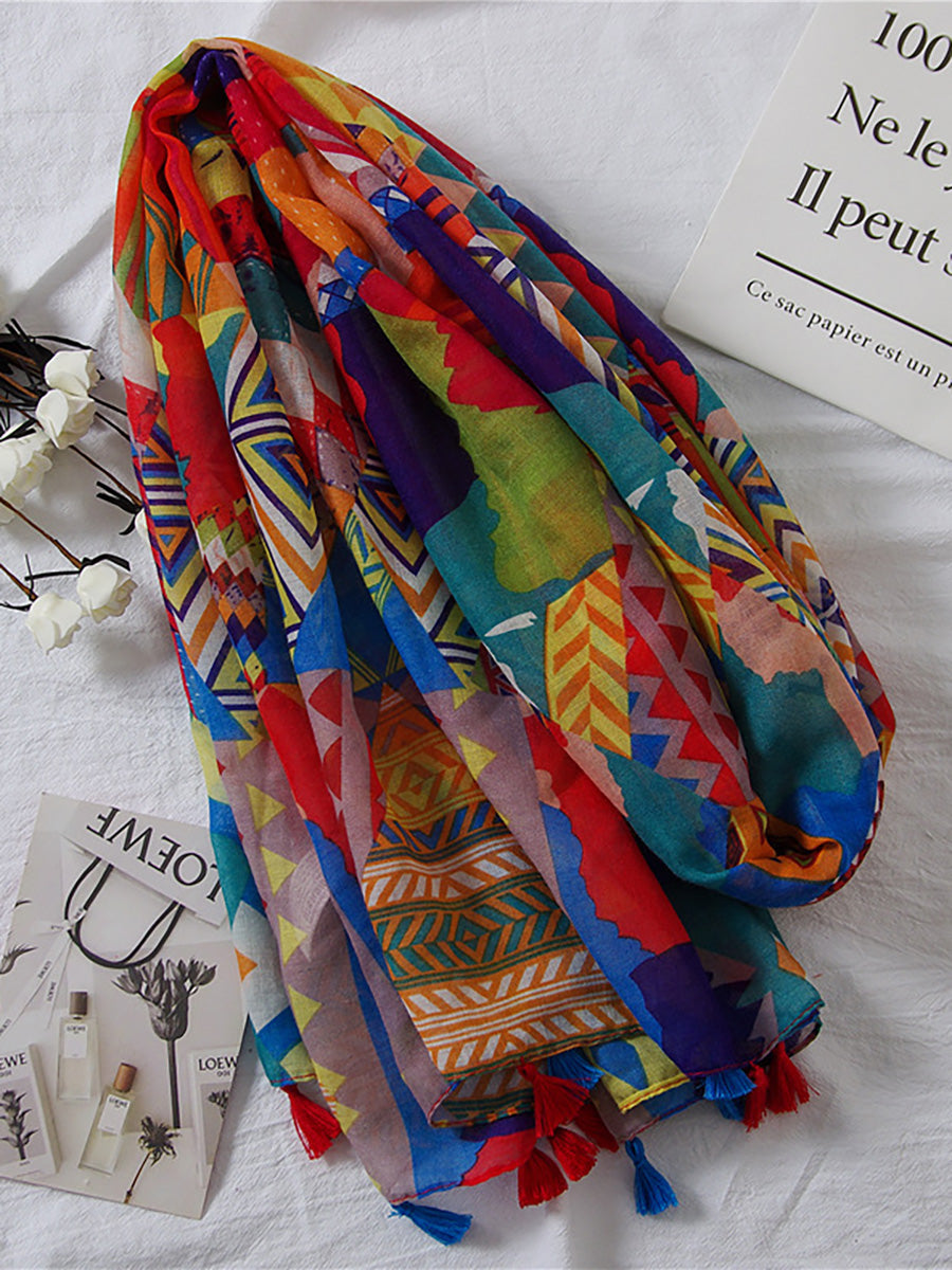 Vintage Sunscreen Tasseled Printed Traveling Floral Shawl Scarf