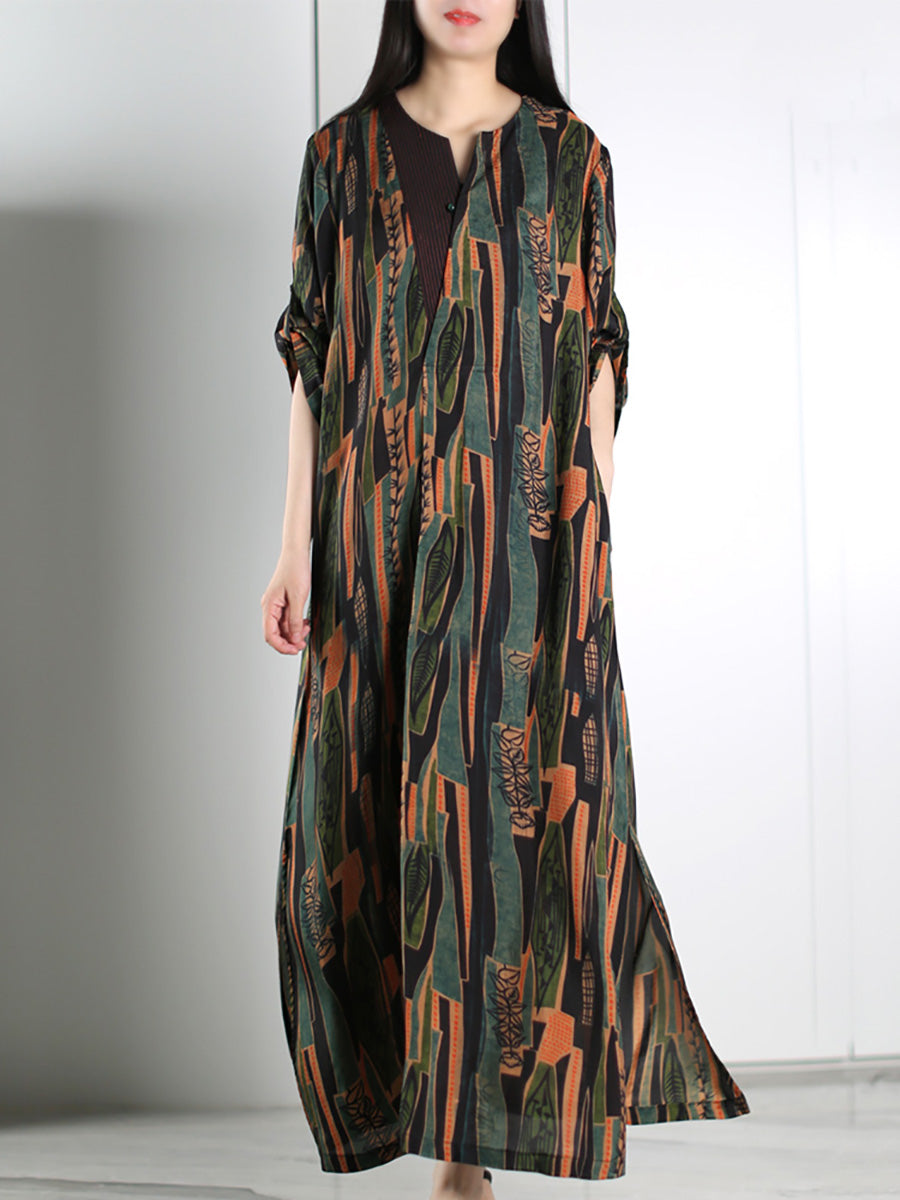 Plus Size Women Autumn Vintage Spliced Maxi Dress Plus Size Women Autumn Vintage Spliced Maxi Dress