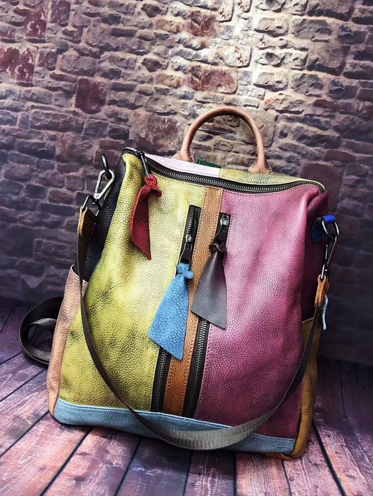 Multicolor Women Leather Zipper Backpack – BUYKUD