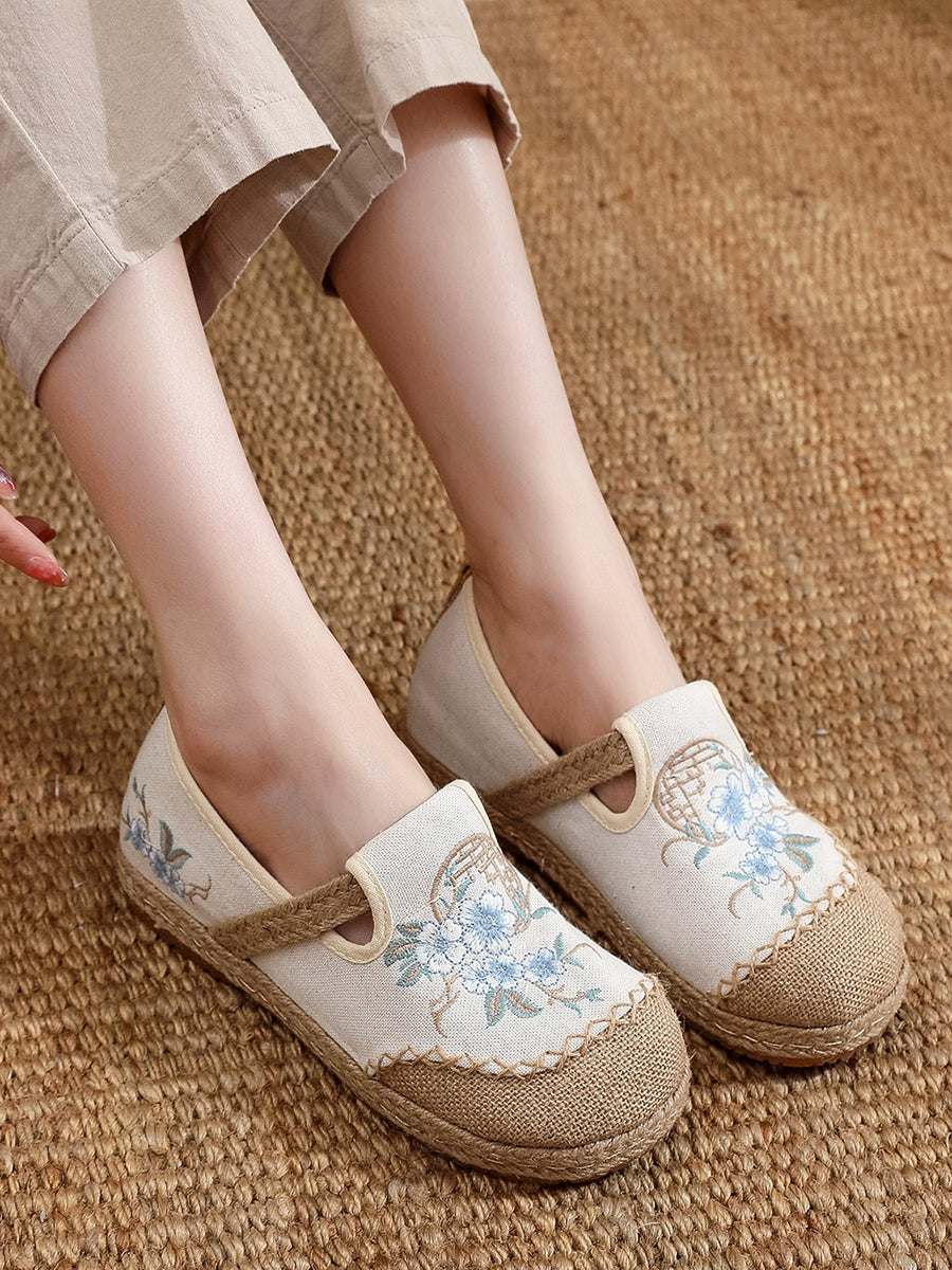 Women Vintage Summer Flower Cloth Linen Shoes – BUYKUD