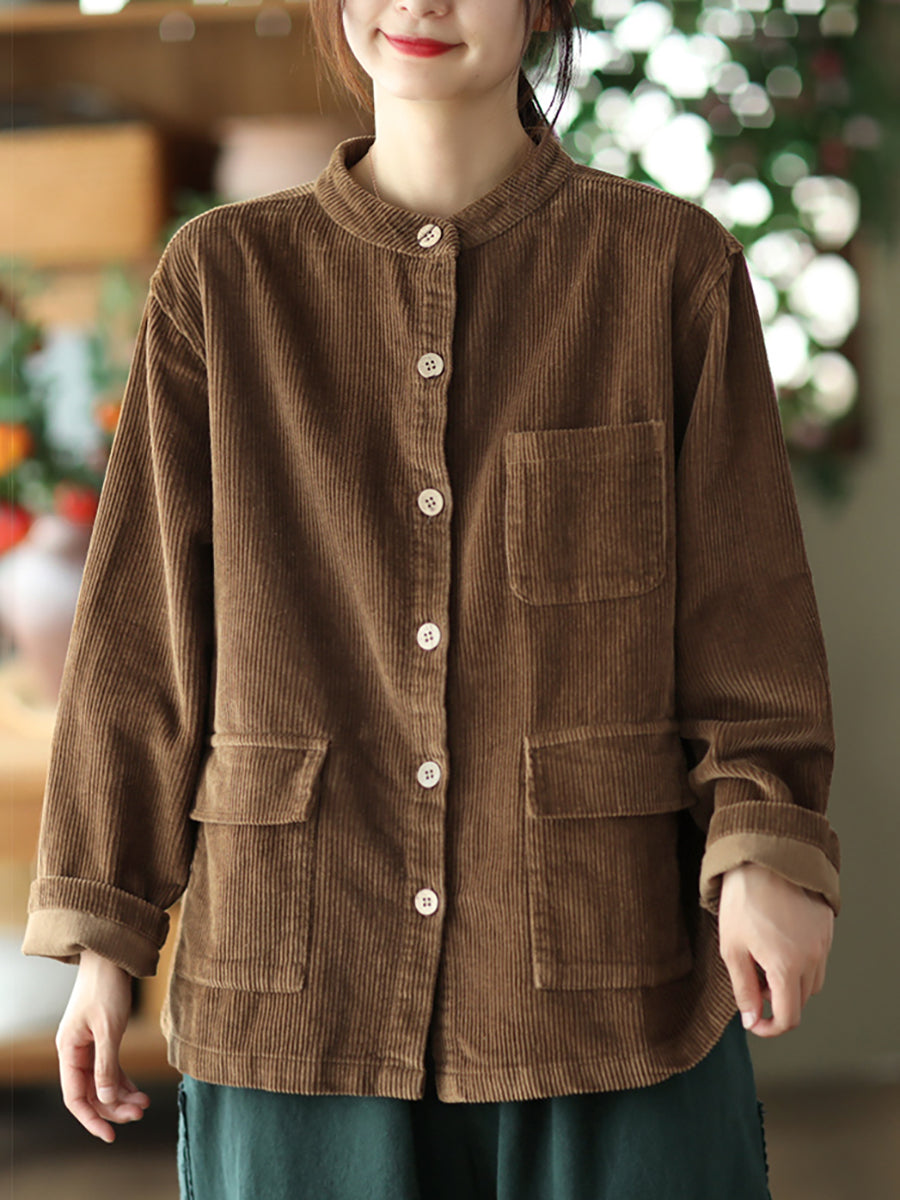 Plus Size Women Solid Vintage Cotton Corduroy Coat – BUYKUD