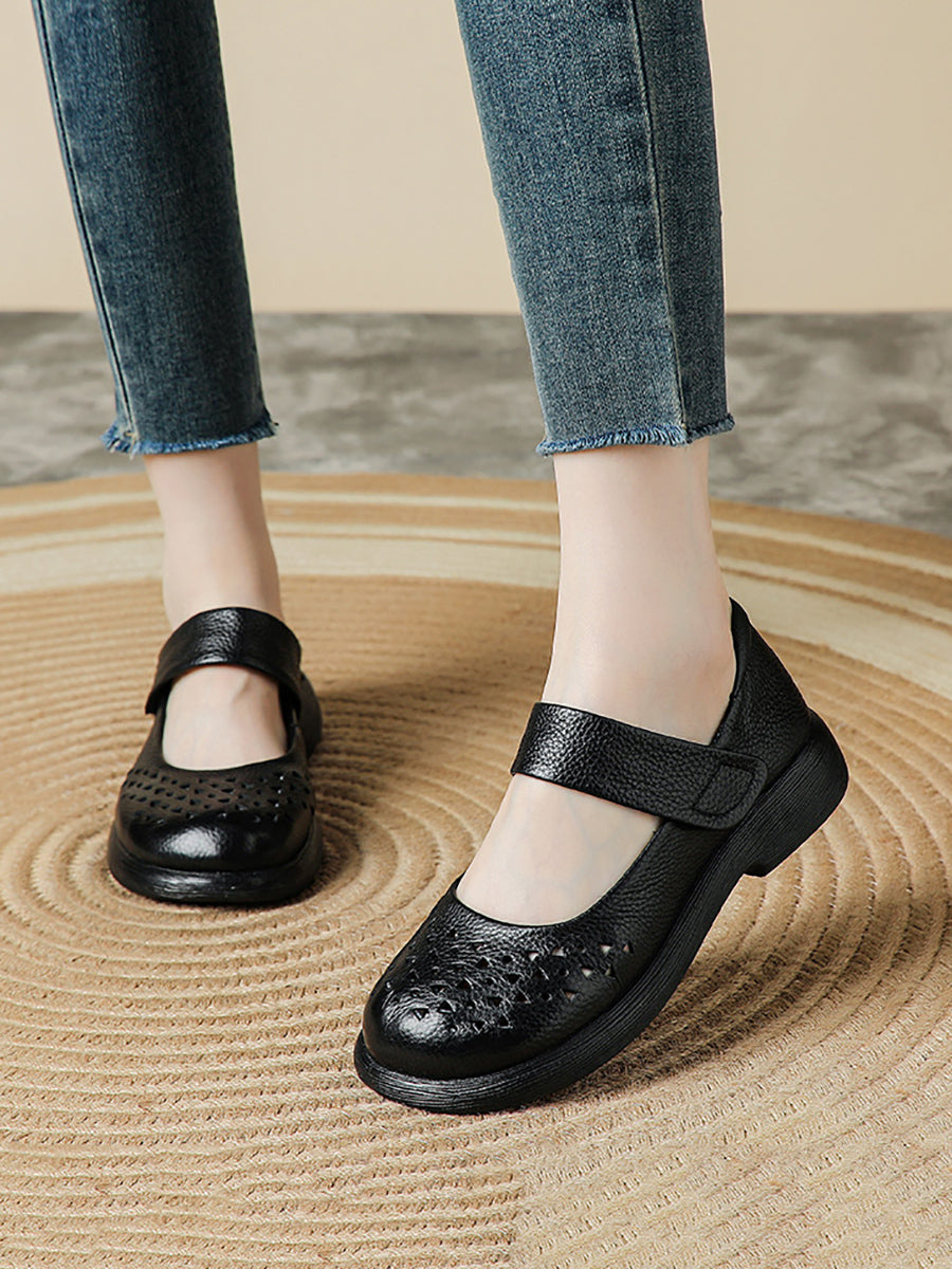 Women Vintage Summer Leather Hollow Out Platfrom Shoes