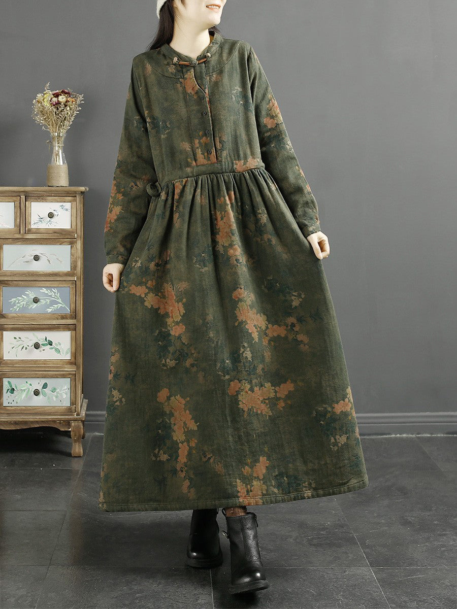 Plus Size Women Autumn Vintage Print Cotton Dress Plus Size Women Autumn Vintage Print Cotton Dress