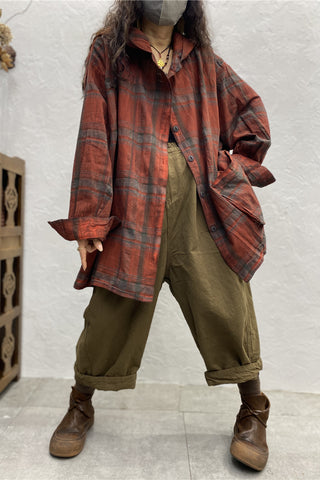Women Vintage Plaid Spring Hooded Shirt Coat main image 0