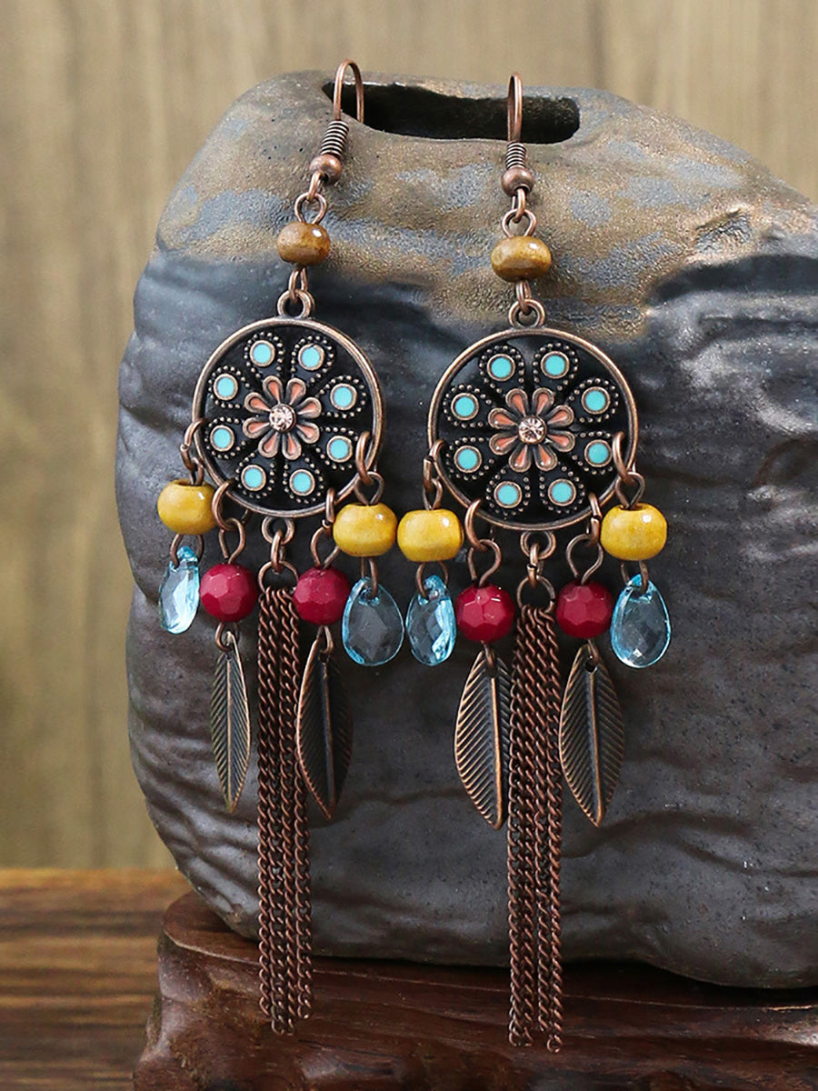 Bohemia Alloy Flower Bead Tassel Earrings – BUYKUD