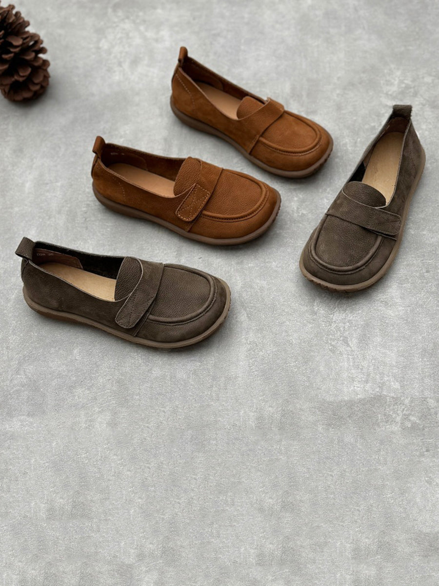 Women Summer Vintage Solid Leather Low Heel Shoes – BUYKUD