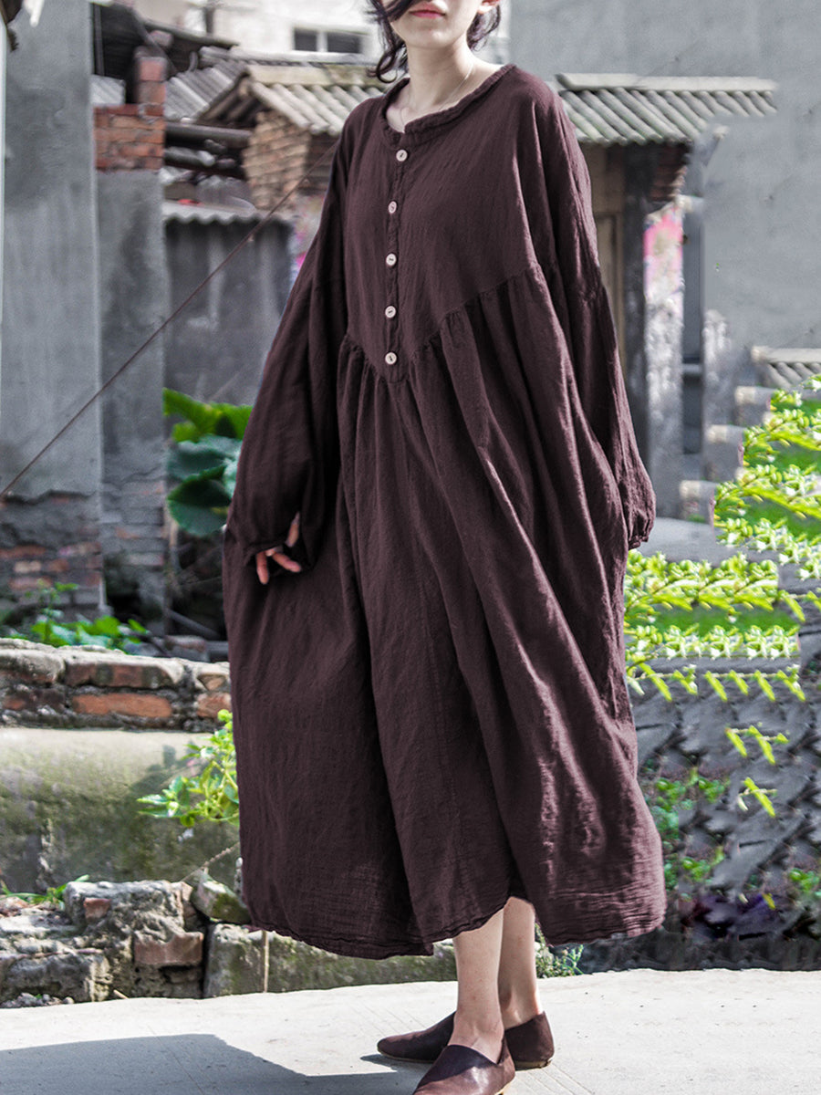 Plus Size Women Vintage Pure Color Loose Cotton Linen Dress BUYKUD Plus Size Women Vintage Pure Color Loose Cotton Linen Dress BUYKUD