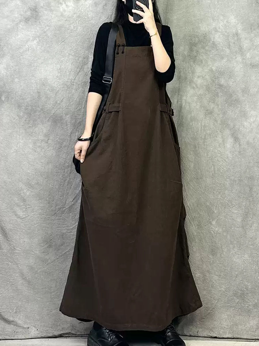 Plus Size Women Autumn Casual Solid Loose Overall Dress Plus Size Women Autumn Casual Solid Loose Overall Dress