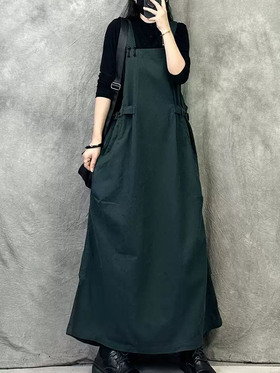 loose overall dress Eiyaclvo Overall Dress for Women Summer Loose Pleated Adjustable Straps Maxi Dress with Pockets Casual Jumper Dresses, Women's, Size: Small, Black