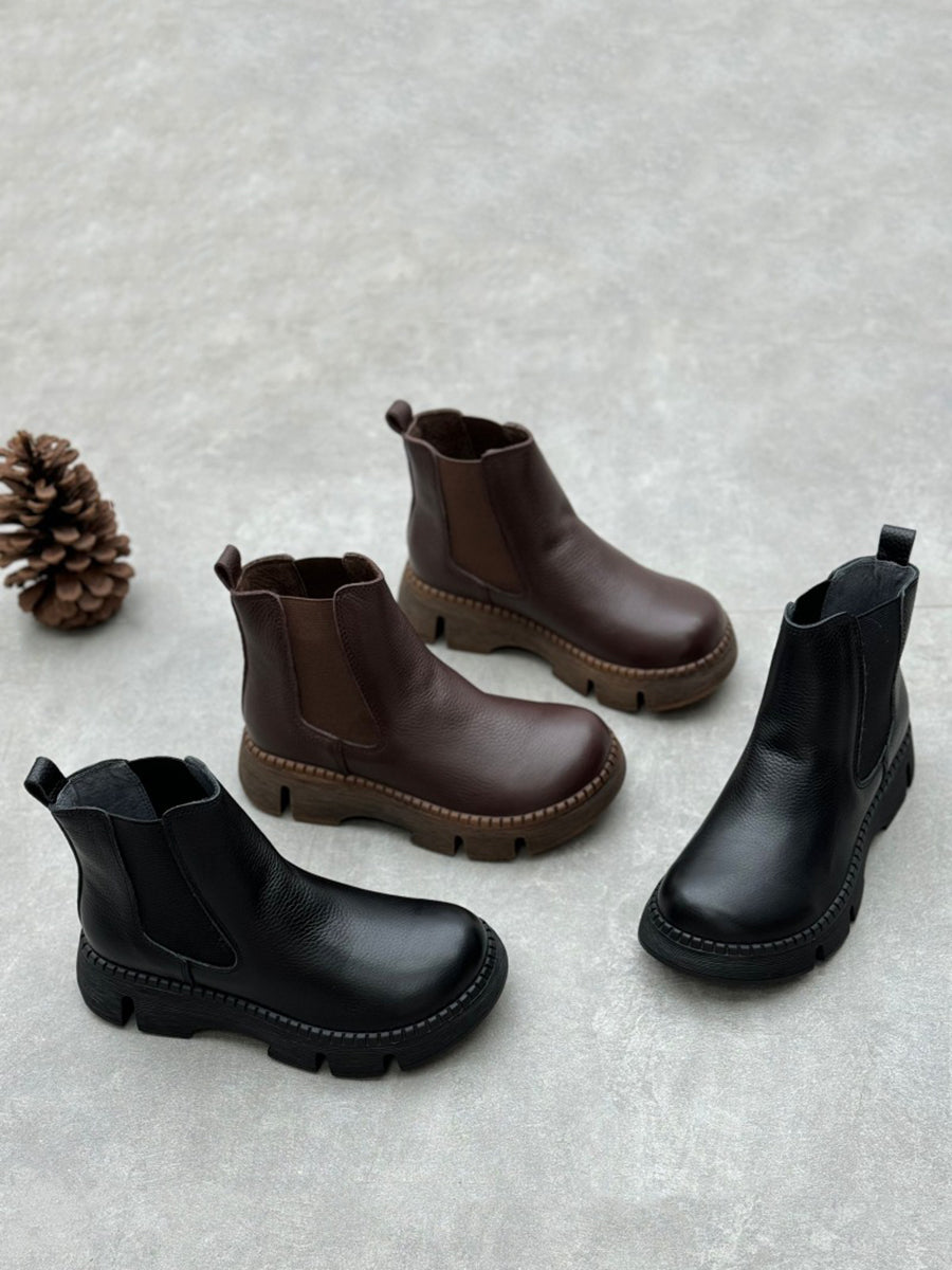 Women Retro Genuine Leather Platform Low-Heel Boots Women Retro Genuine Leather Platform Low-Heel Boots