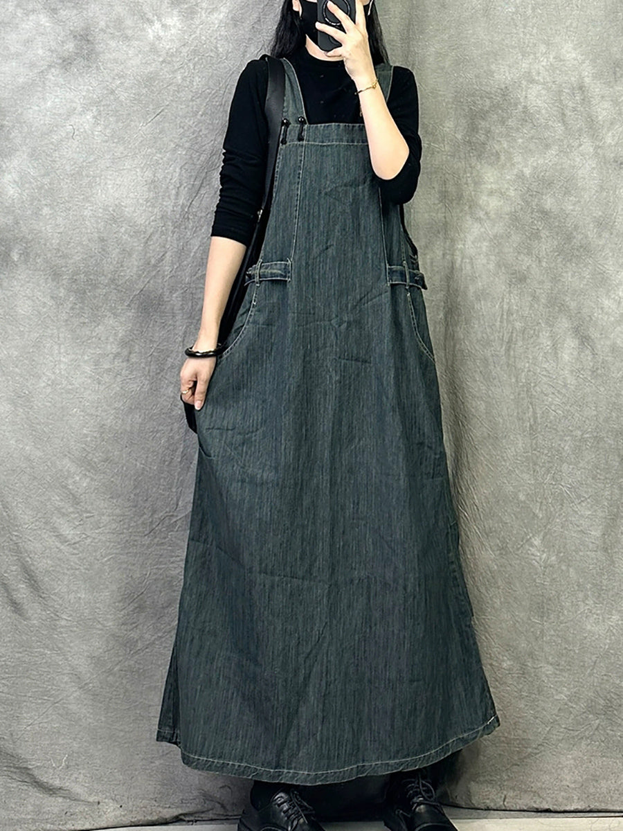 Women Autumn Casual Solid Loose Denim Overall Dress Women Autumn Casual Solid Loose Denim Overall Dress