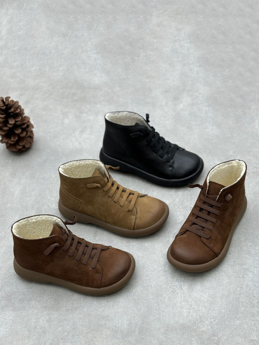 Women Stylish Genuine Leather Fleece-lined Boots Women Stylish Genuine Leather Fleece-lined Boots