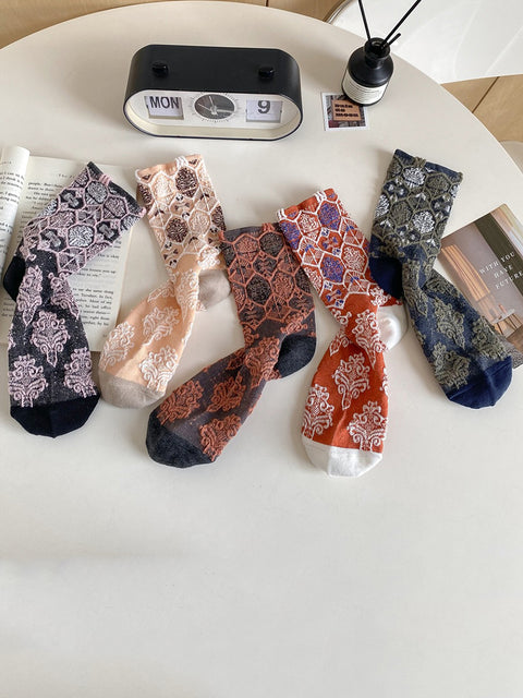 5 Pairs Women Casual Stripe Knitted Long Socks