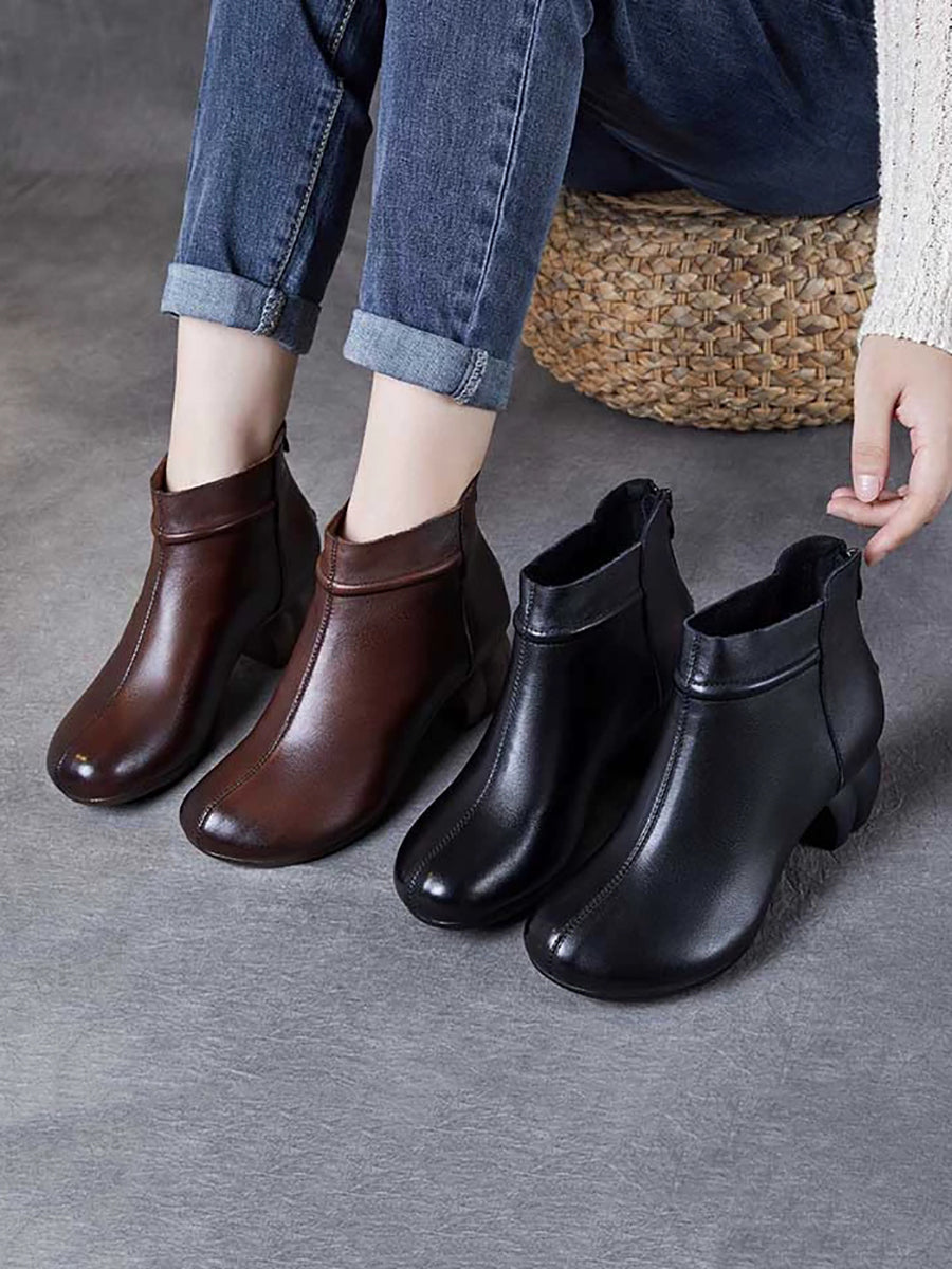 Women Vintage Genuine Leather Mid Heel Ankle Boots Women Vintage Genuine Leather Mid Heel Ankle Boots