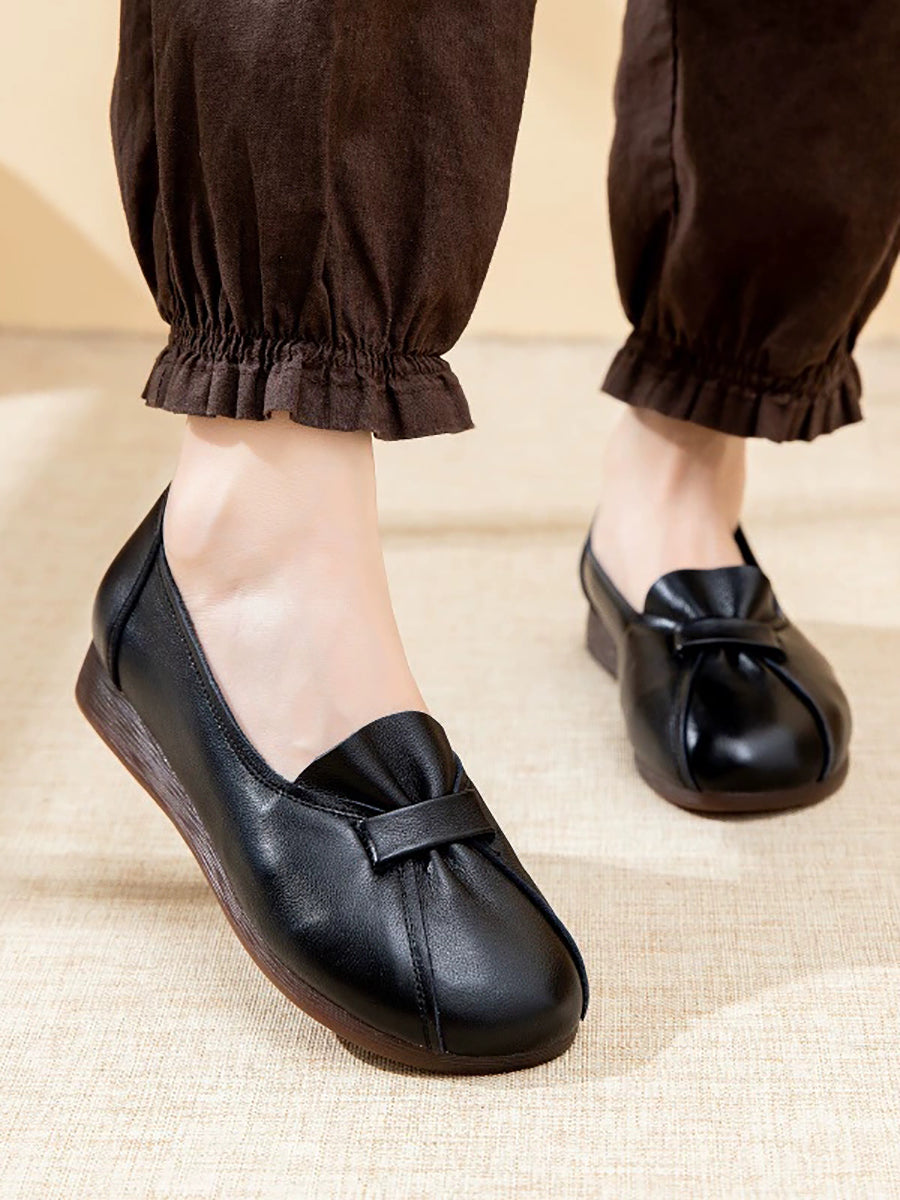 Women Summer Genuine Leather Spliced Flat Shoes – BUYKUD