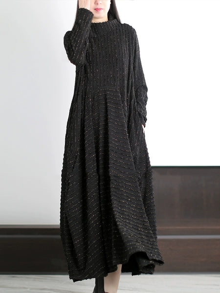 Women Autumn Artsy Stripe O-Neck Maxi Dress – BUYKUD