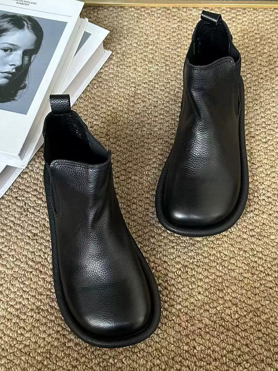 flat dress boots women Women Autumn Pure Color Soft Leather Flat Boots