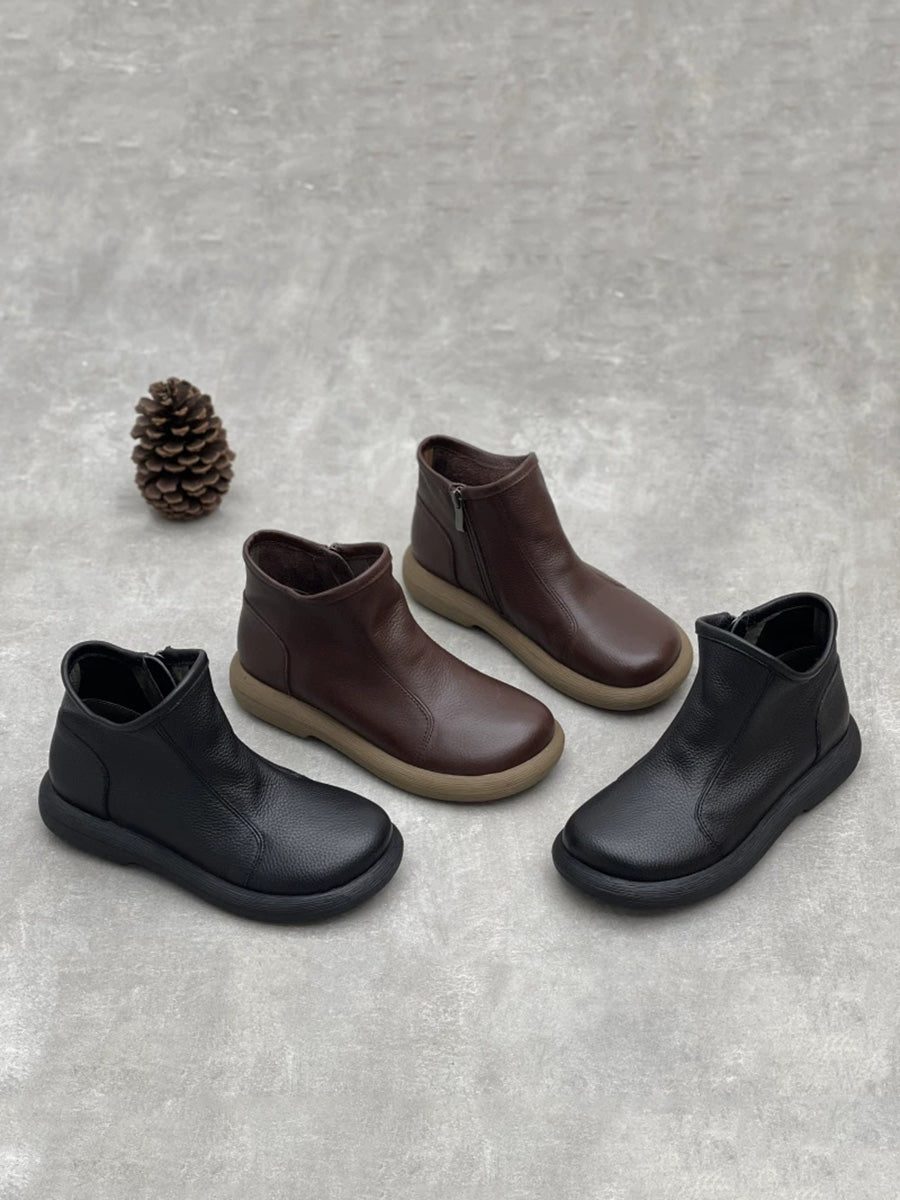 ladies winter dress boots Women Winter Soft Leather Pure Color Flat Ankle Boots