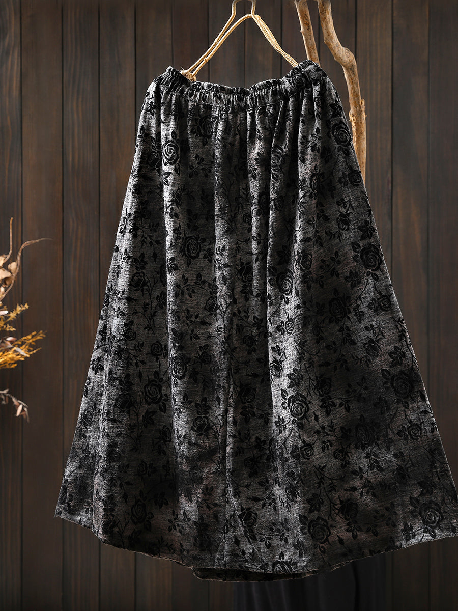 Women Autumn Retro Flower A-Shape Skirt – BUYKUD