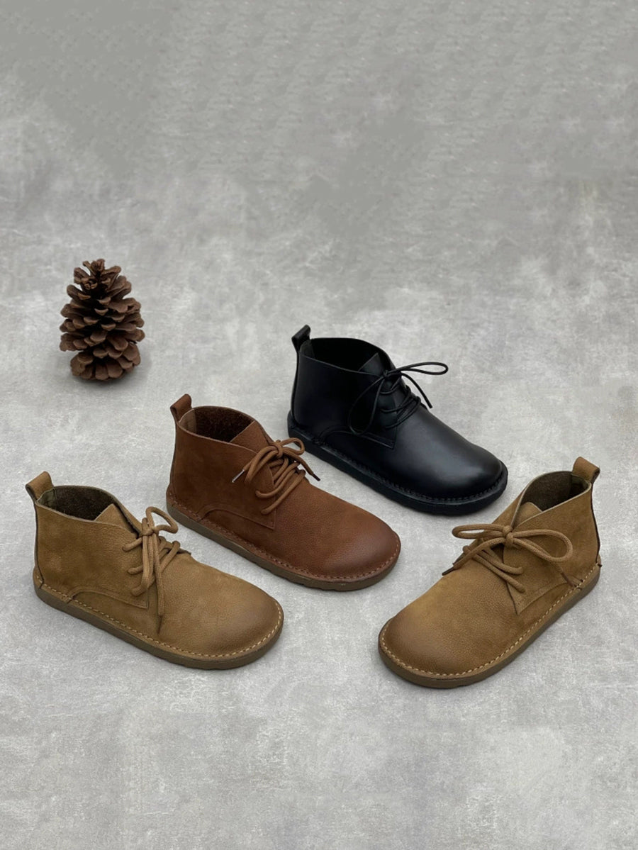 Women Vintage Pure Color Flat Ankle Boots Women Vintage Pure Color Flat Ankle Boots