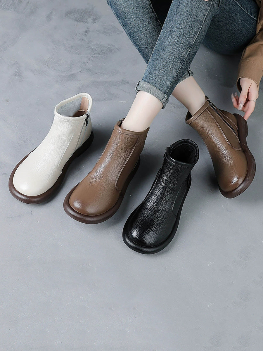 Women Winter Genuine Leather Fleece-lined Ankle Boots Women Winter Genuine Leather Fleece-lined Ankle Boots