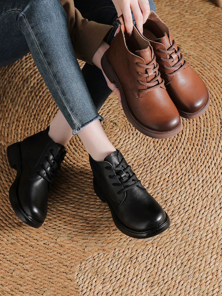 Women Vintage Genuine Leather Low Heel Ankle Boots – BUYKUD Women Vintage Genuine Leather Low Heel Ankle Boots – BUYKUD