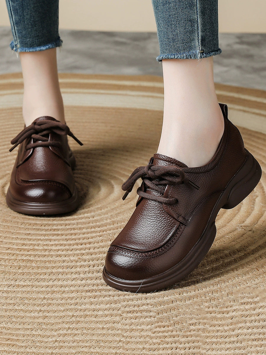 Women Spring Retro Genuine Leather Low Heel Shoes