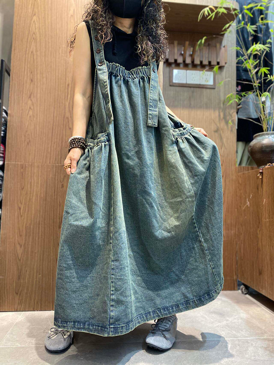 Women Summer Vintage Denim Overall Dress