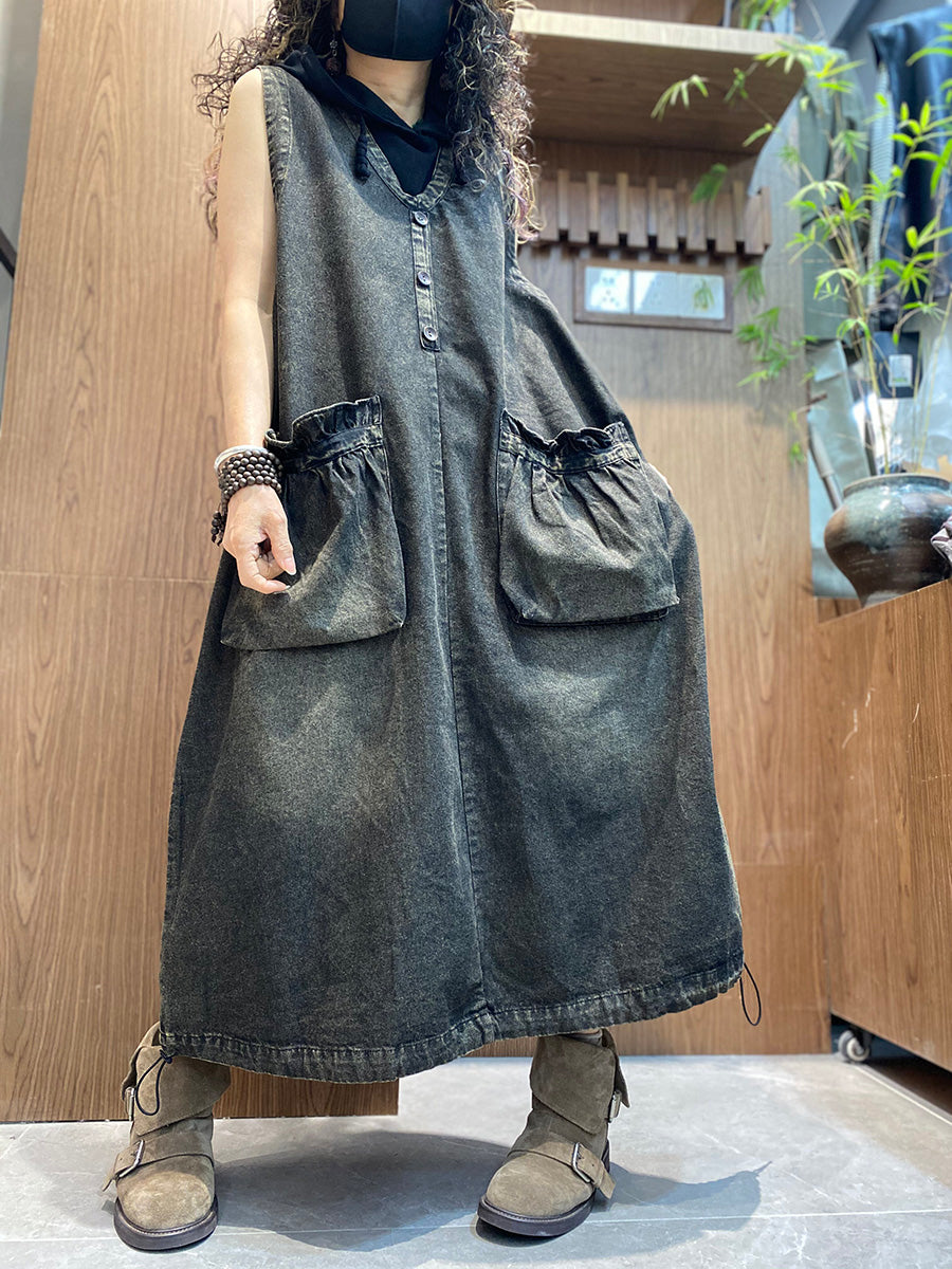 ladies summer denim dress Women Summer Vintage Denim V-Neck Vest Dress