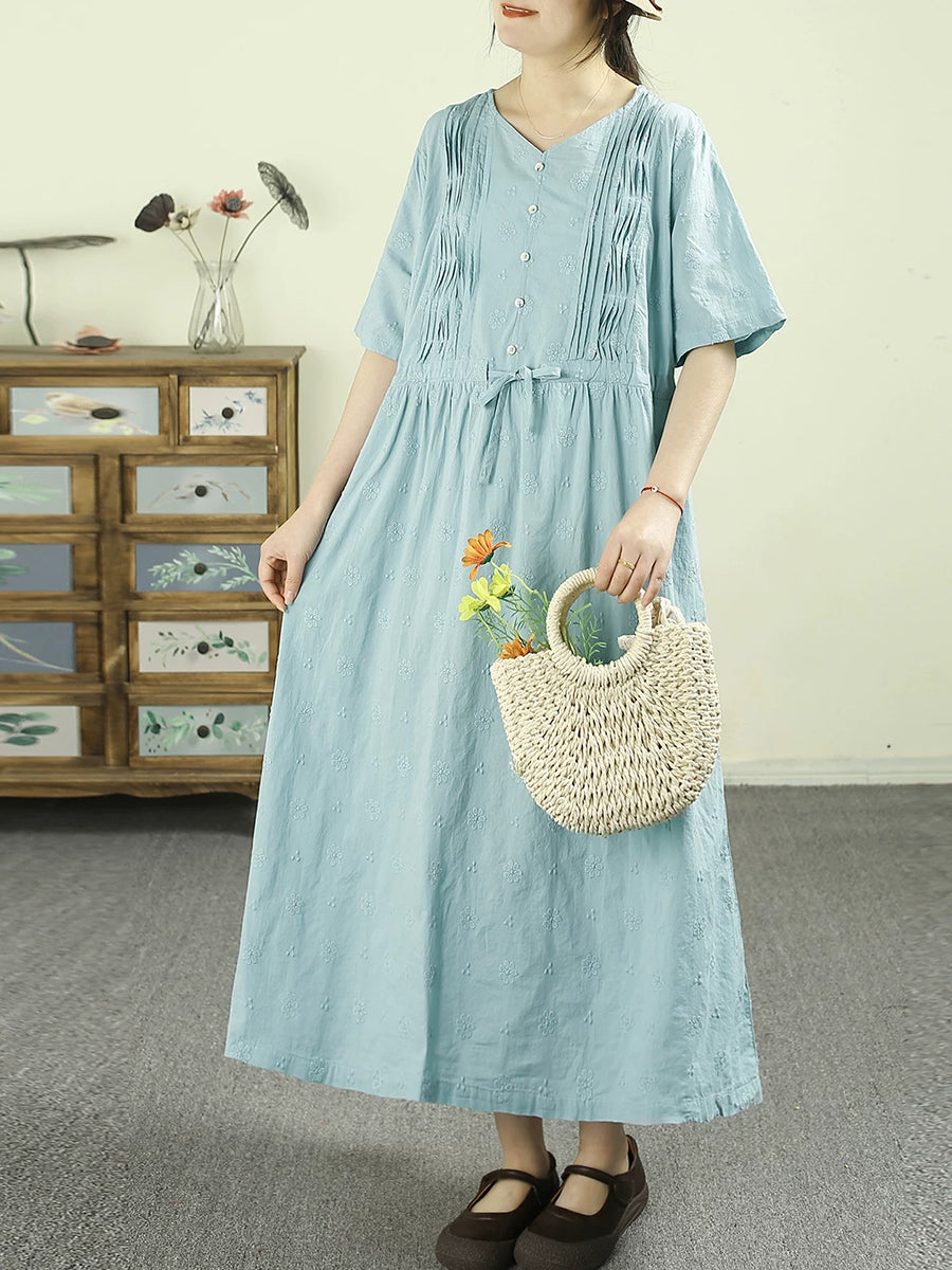 chinese dress ladies Women Autumn Vintage Plaid Spliced Shirred Linen Dress – BUYKUD main image 1