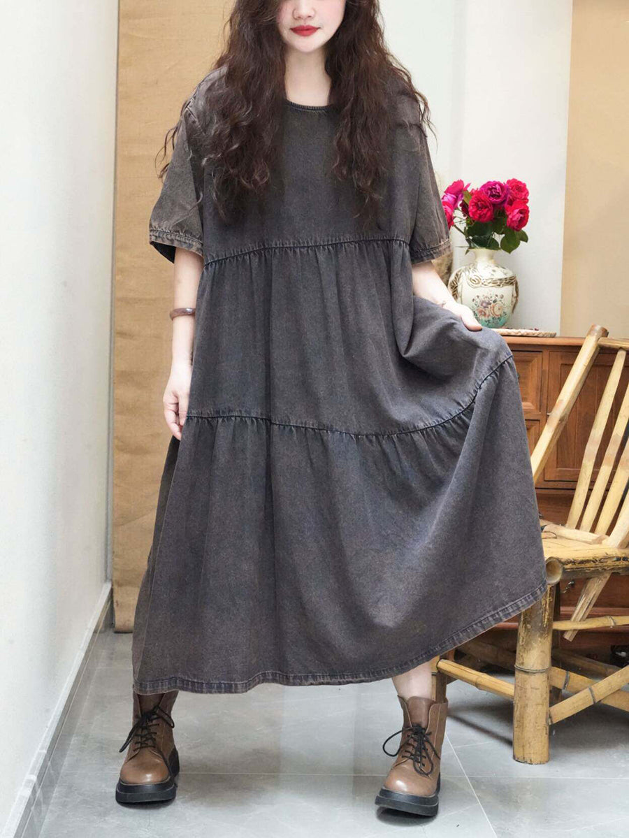 denim summer maxi dress Washed Indigo Stretch Denim Seam Detail Maxi Dress