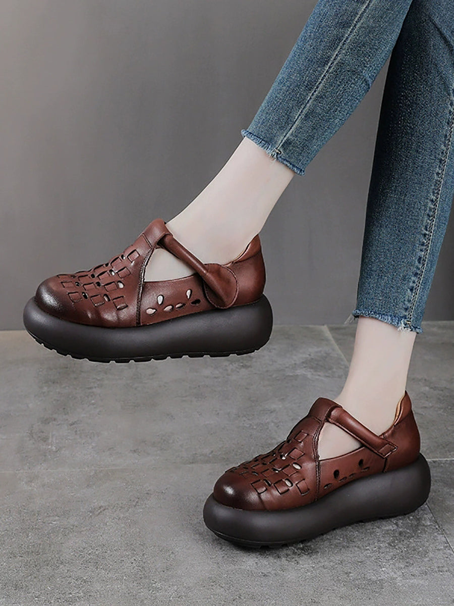 Women Summer Casual Leather Weave Platform Shoes – BUYKUD