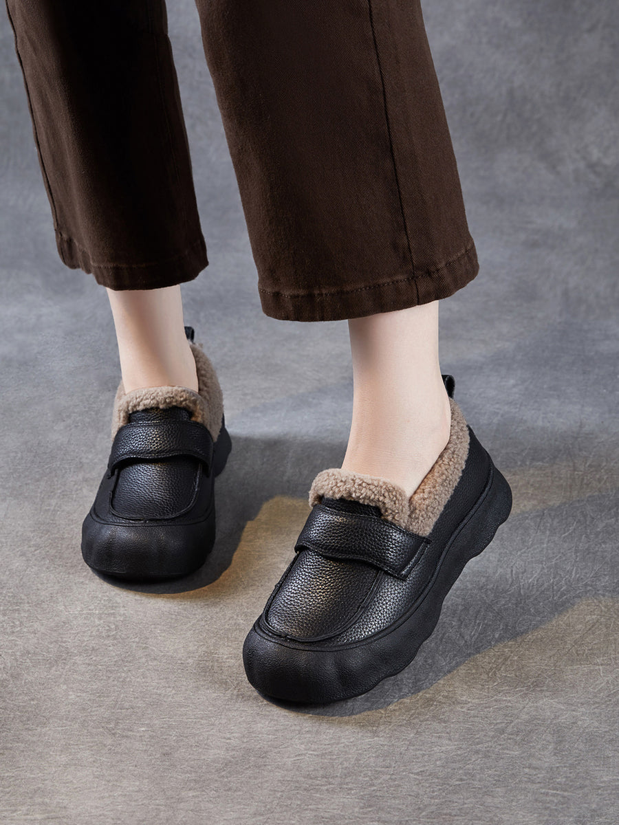 Women Winter Genuine Leather Fleece-lined Shoes – BUYKUD