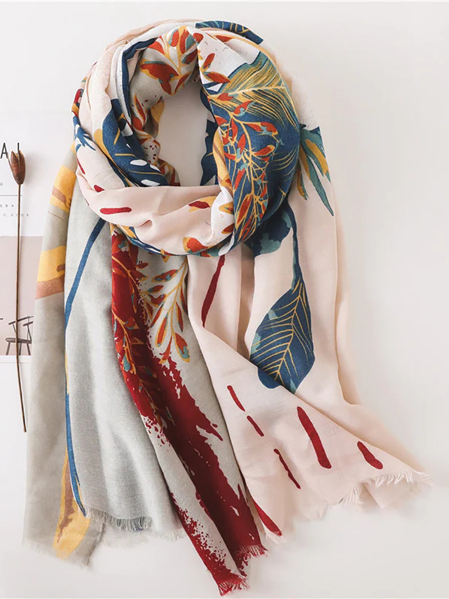 Plant Print Sunscreen Shawl Cotton Scarves – BUYKUD
