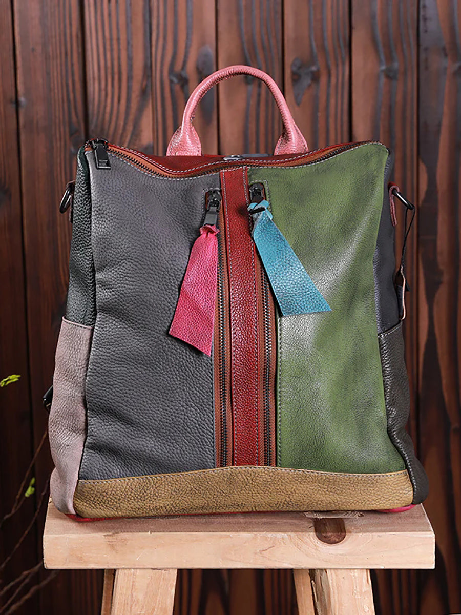 Multicolor Women Leather Zipper Backpack – BUYKUD