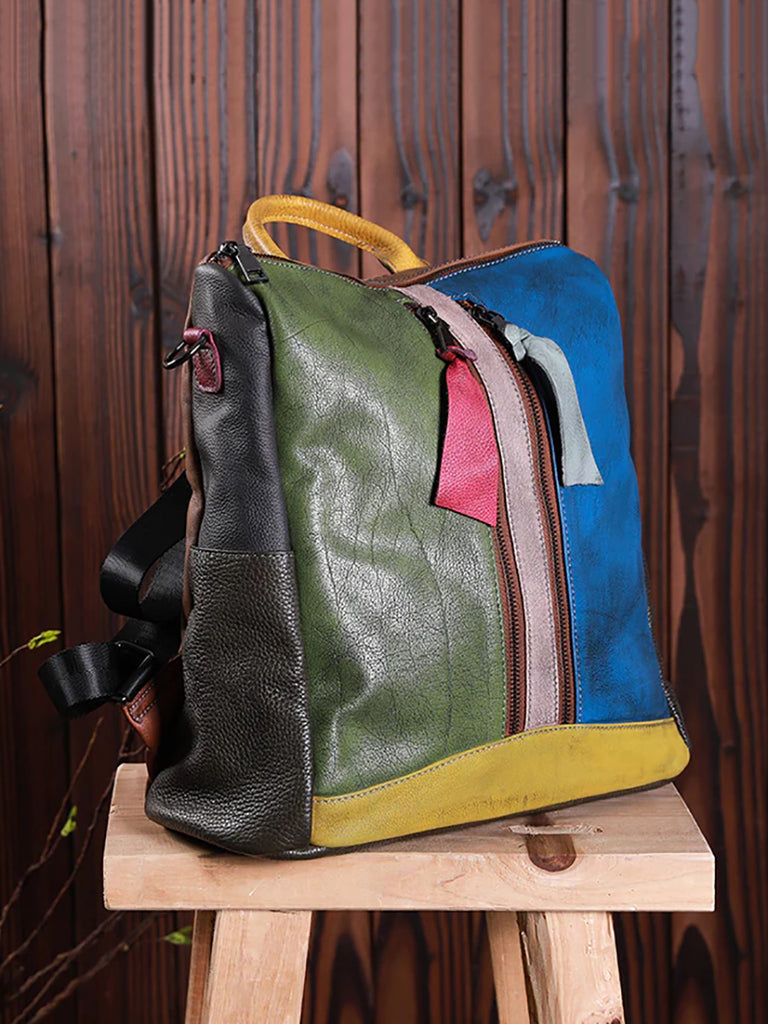 Multicolor Women Leather Zipper Backpack – BUYKUD