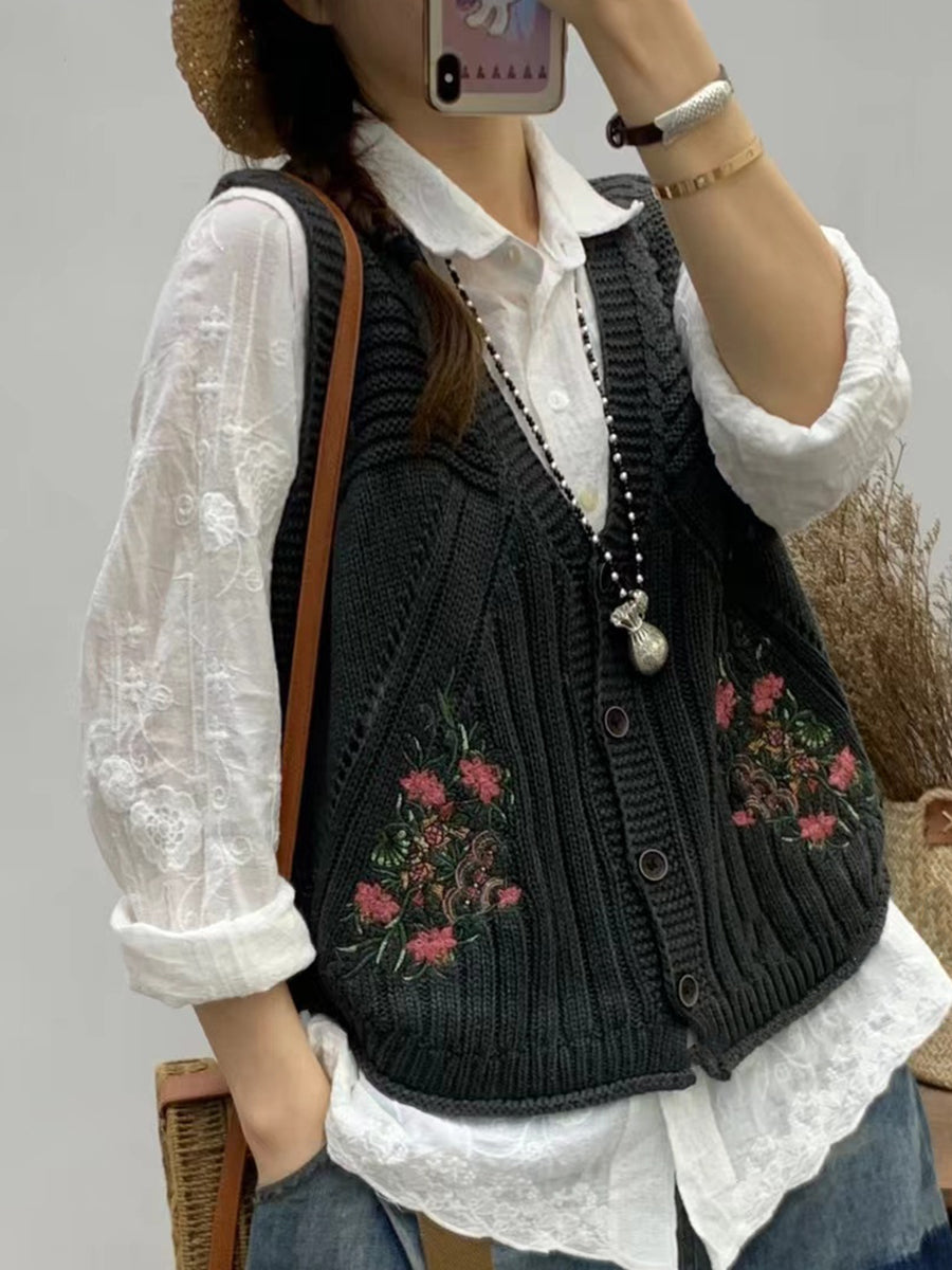 Harajuku Vest Cute Dog Vest Teapot Embroidered Vest Ripped Knit Vest main image 0