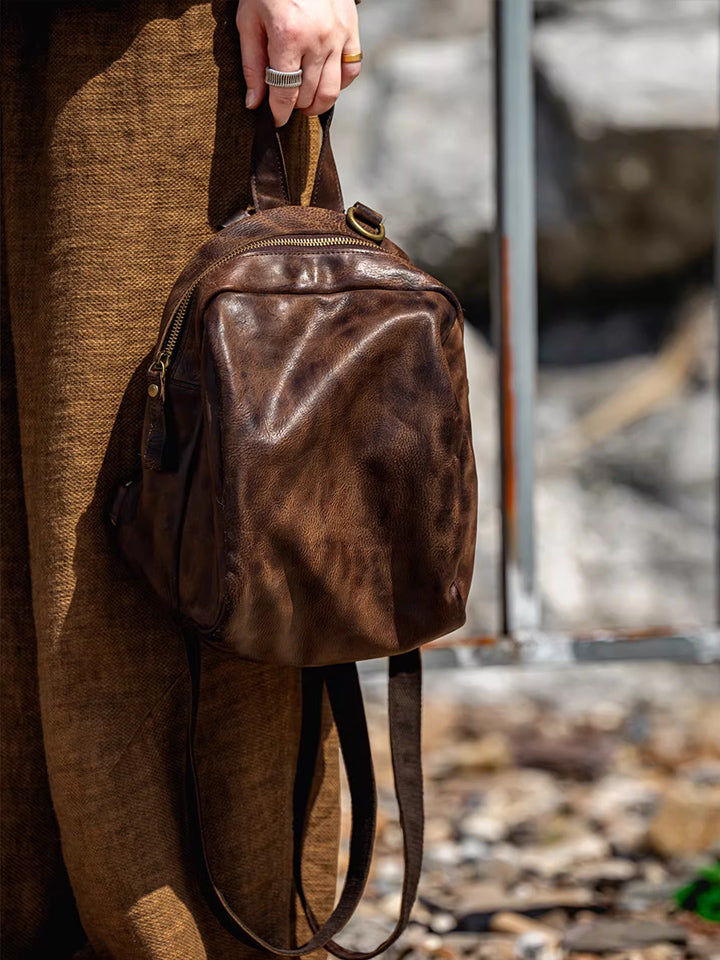 Vintage Artisan Oil-Waxed Leather Backpack – BUYKUD