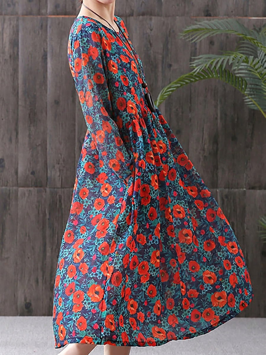 Women Print Cotton Linen Dresses Short Sleeve Summer Clothing – BUYKUD