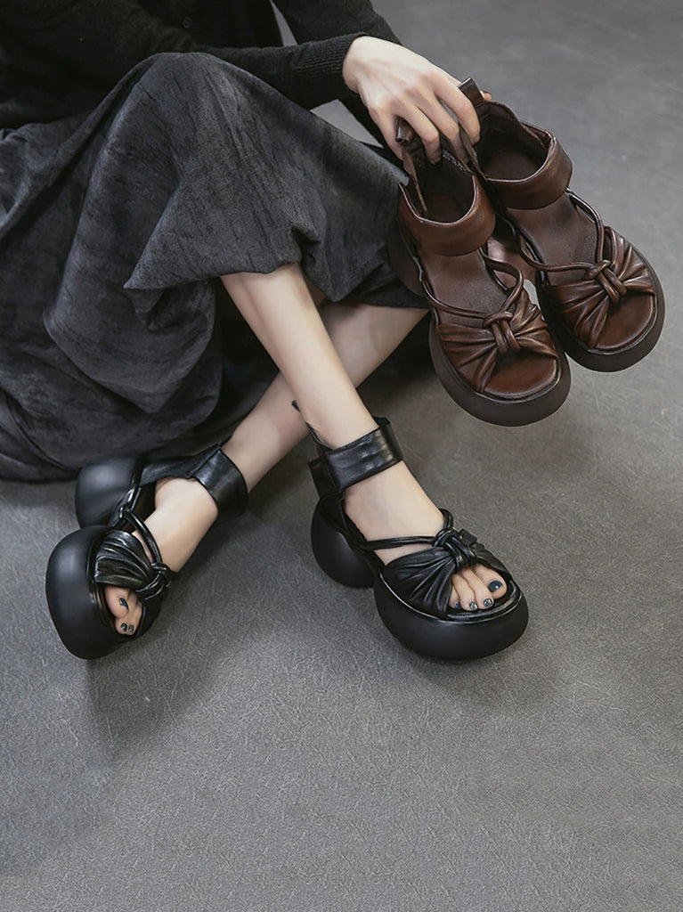 Women Retro Genuine Leather Summer Platform Sandals – BUYKUD