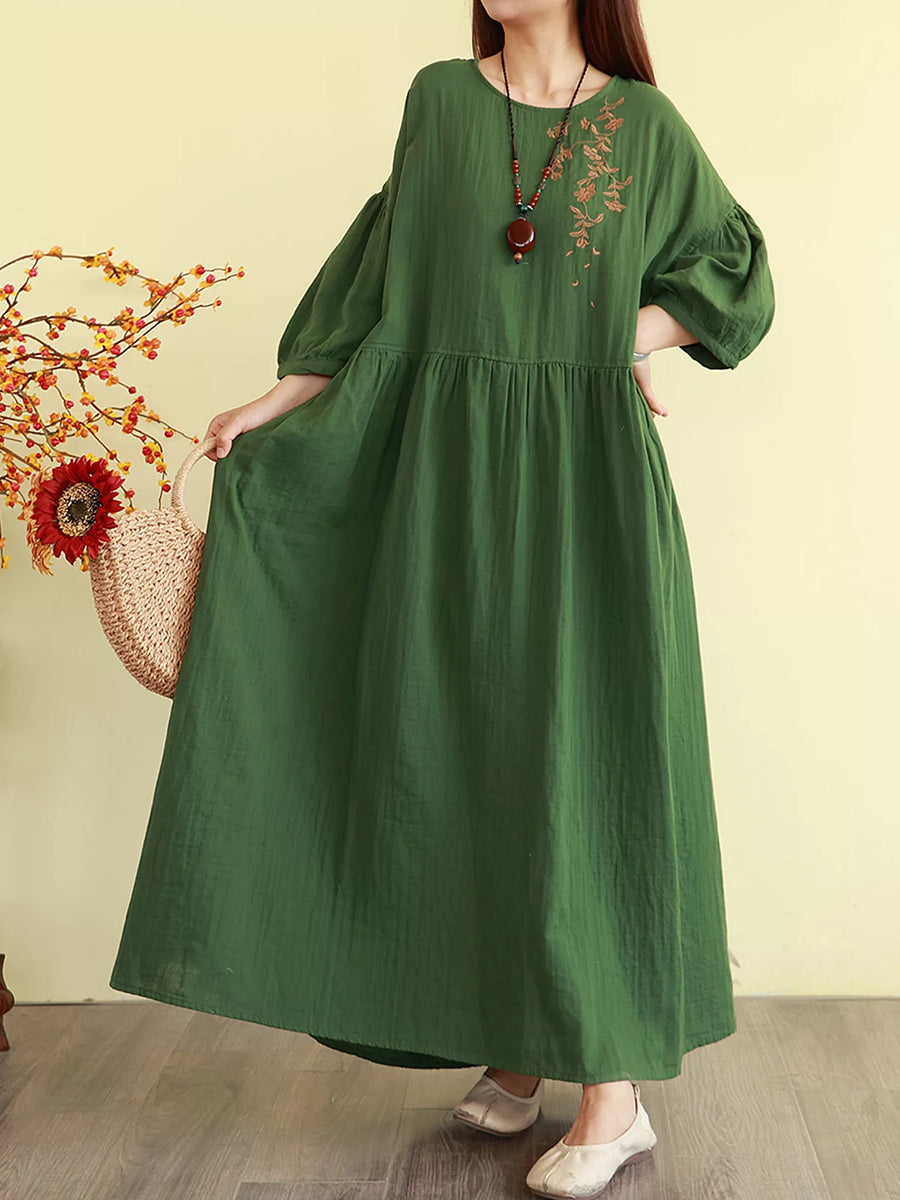 Vintage Embroidery Cotton Loose Maxi Dress | BUYKUD Vintage Embroidery Cotton Loose Maxi Dress | BUYKUD