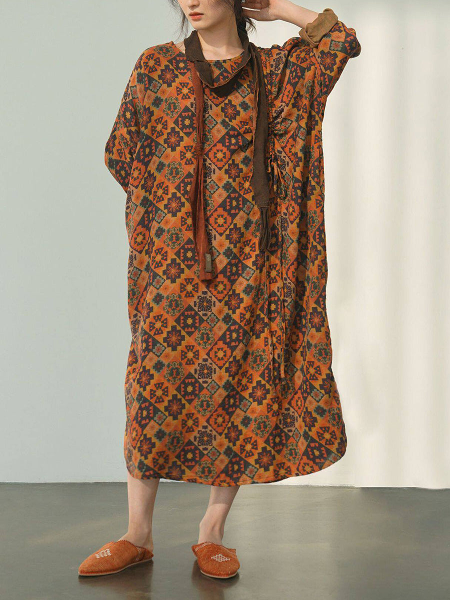 long sleeve maxi dress casual cotton Bohemian Beach i ss with Floral Pattern